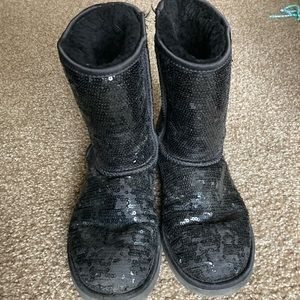 Black sequin shiny slip on Ugg Boots